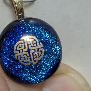 Blue and Gold Handmade Stain Glass Pendant Only